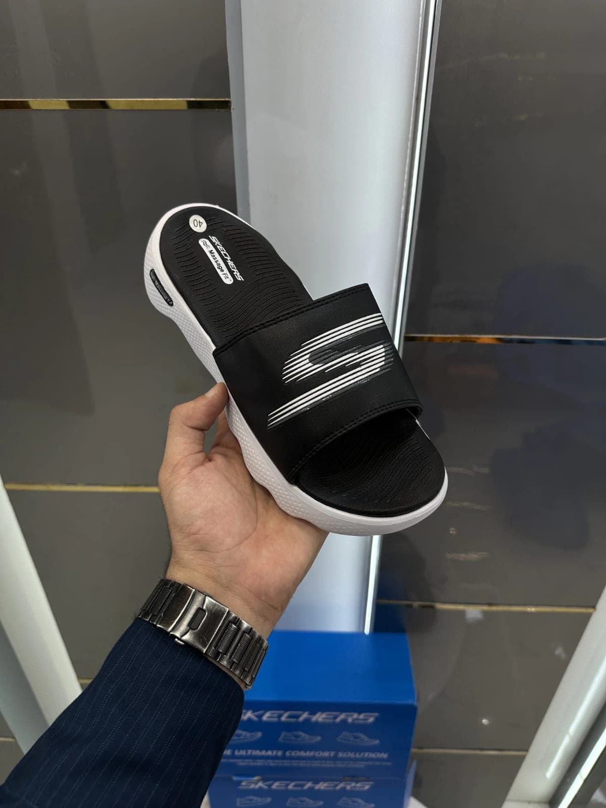 $K3ch3r$_Massage Fit Black White Premium Slide With Box
